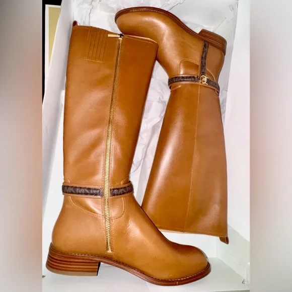 Michael Kors Mindy Leather Signature Logo Trim Boot Women’s Size 9 Brown/Luggage - Picture 16 of 16